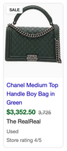 CHANEL BOY MEDIUM TOP HANDLE IN DEEP GREEN