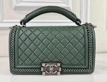 CHANEL BOY MEDIUM TOP HANDLE IN DEEP GREEN