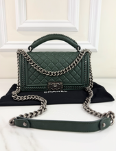 CHANEL BOY MEDIUM TOP HANDLE IN DEEP GREEN