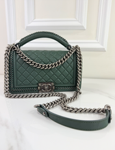 CHANEL BOY MEDIUM TOP HANDLE IN DEEP GREEN