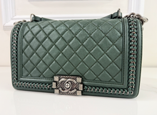 CHANEL BOY MEDIUM TOP HANDLE IN DEEP GREEN
