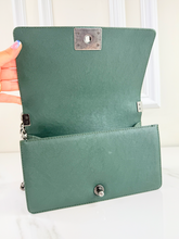 CHANEL BOY MEDIUM TOP HANDLE IN DEEP GREEN
