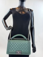 CHANEL BOY MEDIUM TOP HANDLE IN DEEP GREEN