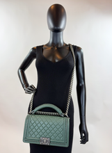 CHANEL BOY MEDIUM TOP HANDLE IN DEEP GREEN