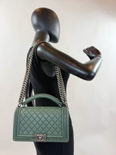 CHANEL BOY MEDIUM TOP HANDLE IN DEEP GREEN