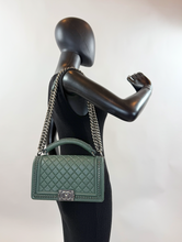 CHANEL BOY MEDIUM TOP HANDLE IN DEEP GREEN