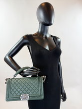 CHANEL BOY MEDIUM TOP HANDLE IN DEEP GREEN