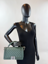 CHANEL BOY MEDIUM TOP HANDLE IN DEEP GREEN