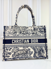DIOR BOOK TOTE EMBROIDERED MEDIUM ECRU AND BLUE TOILE DE JOUY