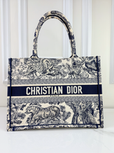 DIOR BOOK TOTE EMBROIDERED MEDIUM ECRU AND BLUE TOILE DE JOUY
