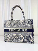 DIOR BOOK TOTE EMBROIDERED MEDIUM ECRU AND BLUE TOILE DE JOUY