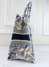 DIOR BOOK TOTE EMBROIDERED MEDIUM ECRU AND BLUE TOILE DE JOUY
