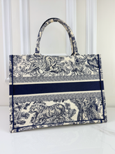 DIOR BOOK TOTE EMBROIDERED MEDIUM ECRU AND BLUE TOILE DE JOUY