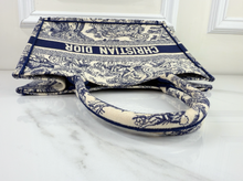 DIOR BOOK TOTE EMBROIDERED MEDIUM ECRU AND BLUE TOILE DE JOUY