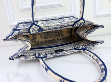 DIOR BOOK TOTE EMBROIDERED MEDIUM ECRU AND BLUE TOILE DE JOUY