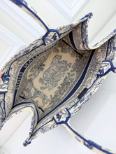 DIOR BOOK TOTE EMBROIDERED MEDIUM ECRU AND BLUE TOILE DE JOUY