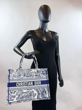 DIOR BOOK TOTE EMBROIDERED MEDIUM ECRU AND BLUE TOILE DE JOUY