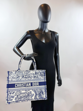 DIOR BOOK TOTE EMBROIDERED MEDIUM ECRU AND BLUE TOILE DE JOUY