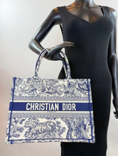 DIOR BOOK TOTE EMBROIDERED MEDIUM ECRU AND BLUE TOILE DE JOUY