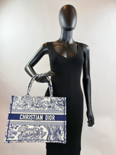DIOR BOOK TOTE EMBROIDERED MEDIUM ECRU AND BLUE TOILE DE JOUY