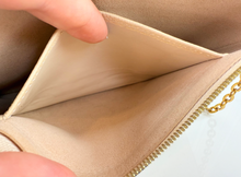 LOUIS VUITTON DOUBLE ZIP POCHETTE EMPREINTE BEIGE AND ROSE