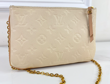 LOUIS VUITTON DOUBLE ZIP POCHETTE EMPREINTE BEIGE AND ROSE