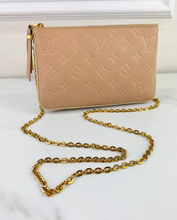 LOUIS VUITTON DOUBLE ZIP POCHETTE EMPREINTE BEIGE AND ROSE