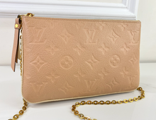 LOUIS VUITTON DOUBLE ZIP POCHETTE EMPREINTE BEIGE AND ROSE