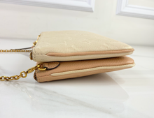 LOUIS VUITTON DOUBLE ZIP POCHETTE EMPREINTE BEIGE AND ROSE