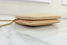 LOUIS VUITTON DOUBLE ZIP POCHETTE EMPREINTE BEIGE AND ROSE