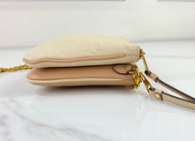 LOUIS VUITTON DOUBLE ZIP POCHETTE EMPREINTE BEIGE AND ROSE