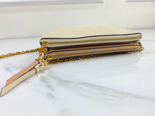 LOUIS VUITTON DOUBLE ZIP POCHETTE EMPREINTE BEIGE AND ROSE