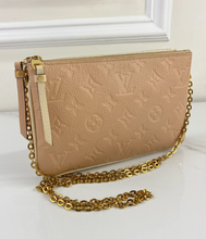 LOUIS VUITTON DOUBLE ZIP POCHETTE EMPREINTE BEIGE AND ROSE
