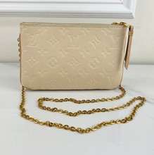 LOUIS VUITTON DOUBLE ZIP POCHETTE EMPREINTE BEIGE AND ROSE