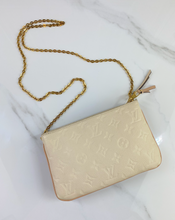 LOUIS VUITTON DOUBLE ZIP POCHETTE EMPREINTE BEIGE AND ROSE