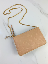 LOUIS VUITTON DOUBLE ZIP POCHETTE EMPREINTE BEIGE AND ROSE