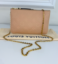 LOUIS VUITTON DOUBLE ZIP POCHETTE EMPREINTE BEIGE AND ROSE
