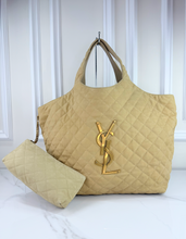 YSL MAXI ICARE QUILTED NUBUCK SUEDE BEIGE
