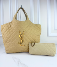 YSL MAXI ICARE QUILTED NUBUCK SUEDE BEIGE