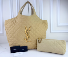 YSL MAXI ICARE QUILTED NUBUCK SUEDE BEIGE