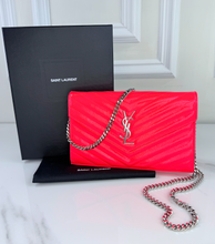 YSL MATELASSE FLAP ENVELOPE CROSSBODY IN NEON PINK