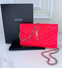 YSL MATELASSE FLAP ENVELOPE CROSSBODY IN NEON PINK