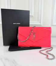 YSL MATELASSE FLAP ENVELOPE CROSSBODY IN NEON PINK