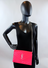 YSL MATELASSE FLAP ENVELOPE CROSSBODY IN NEON PINK