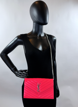 YSL MATELASSE FLAP ENVELOPE CROSSBODY IN NEON PINK