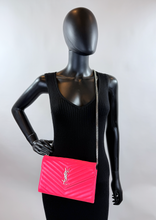 YSL MATELASSE FLAP ENVELOPE CROSSBODY IN NEON PINK