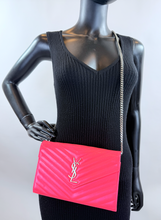 YSL MATELASSE FLAP ENVELOPE CROSSBODY IN NEON PINK