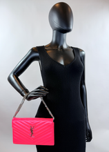 YSL MATELASSE FLAP ENVELOPE CROSSBODY IN NEON PINK