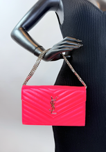 YSL MATELASSE FLAP ENVELOPE CROSSBODY IN NEON PINK