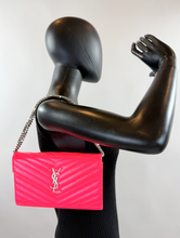 YSL MATELASSE FLAP ENVELOPE CROSSBODY IN NEON PINK